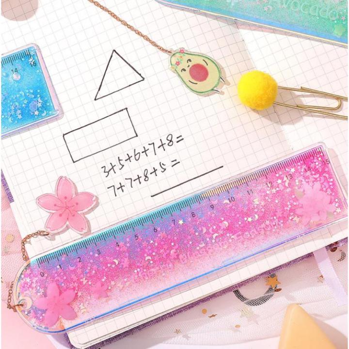 Teacher's Day children's primary school students drawing stationery ruler set Korean version gift cute quicksand ruler hand account gold powder