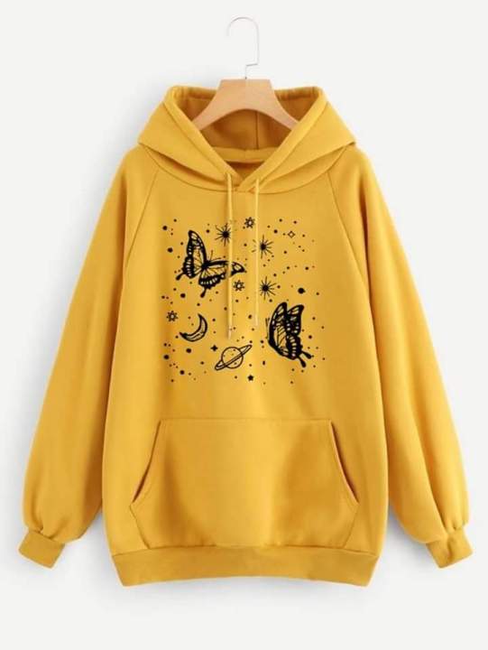 Cute Inside printed Yellow Hoodies for girls