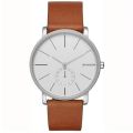 Skagen White Dial Brown Leather Strap Watch For Men SKW6273. 