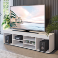 TV Stand, White, TV up to 65 Inches, 7 Open Shelves. 