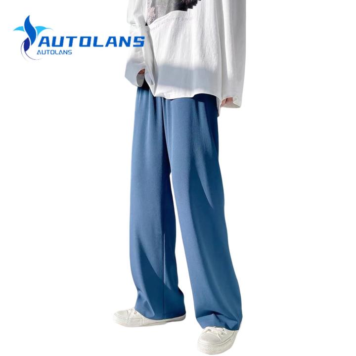 Men Pants Elastic Waist Relaxed Fit Thin Trousers