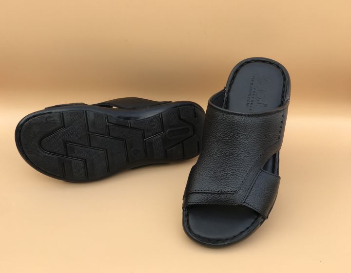 Leather Slipper For Men - Color Black