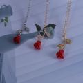 New Retro Rose Flower Pendant Charm Party Red Necklace Female Accessories Banquet Jewelry Girlfriend. 