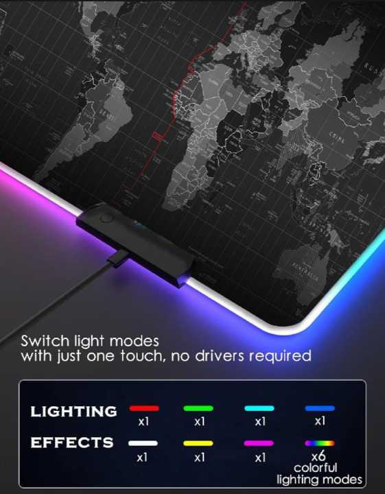 RGB Gaming Mouse pad - World Map Print RGB  Table Size Gaming Mousepad With Different  Lighting Modes - 1200mm x 600mm  x 4mm