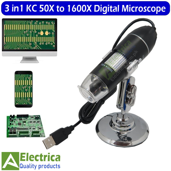 3 in 1 USB Type 50x to 1600x Magnification USB Digital Microscope with OTG Function 8-LED Light Magnifying Glass Magnifier with Stand for Mobile Phone Repair by Electrica