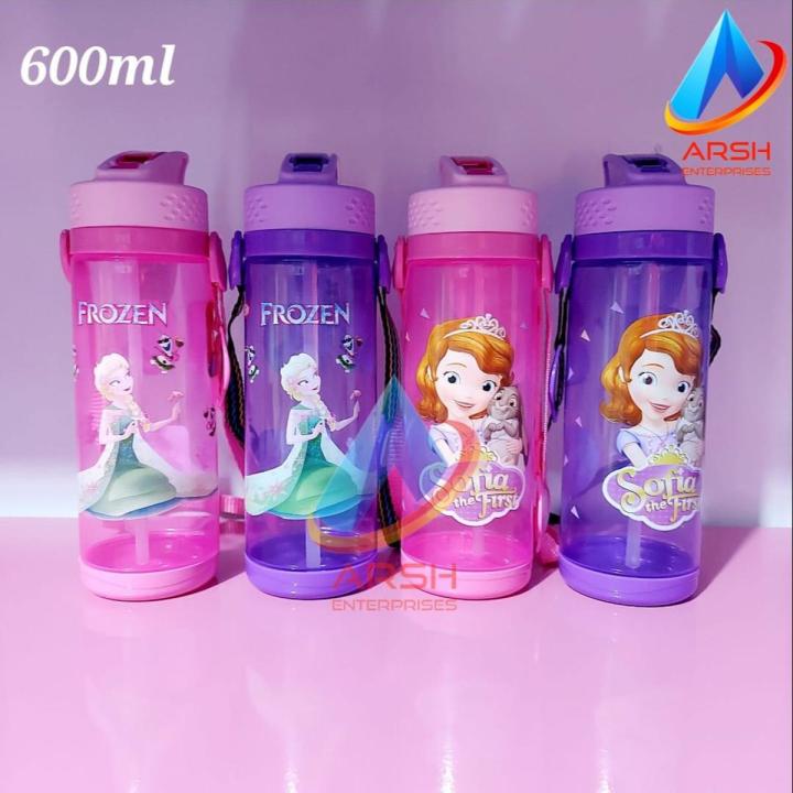 600ml Bright Creative Girls Favourite Cute Cartoon Character Water Bottle with Straw BPA Free Clear Plastic for Girls