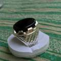 Original Yemeni Aqeeq Black Aqeeq Haqeeq Akik Stone ring Blood red under light in Sterling Silver. 