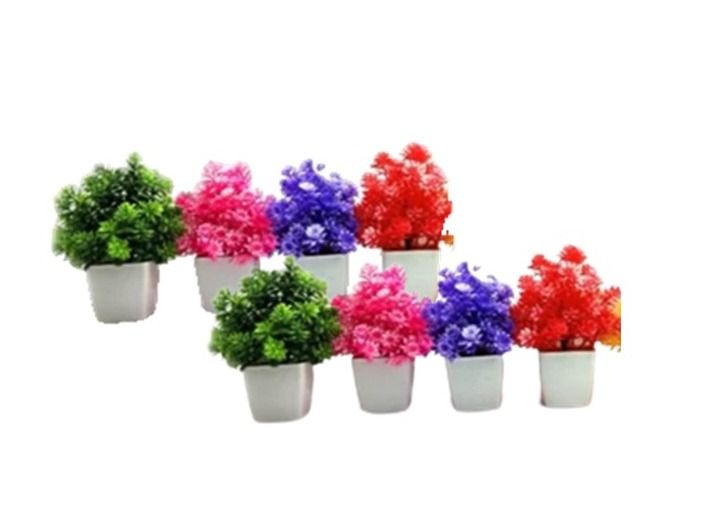 Pack of 8 Mini Plant Artificial Decoration Piece with Pot - Ideal for Home & Office Decoration