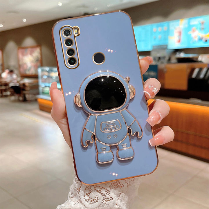 Maitus for Xiaomi Redmi Note 8 Back Cover with Astronaut Hidden Stand Luxury 6D Plating Square Bumper Shiny Cases Soft Silicone Full Protection Mobile Phone Case for Boy Girls