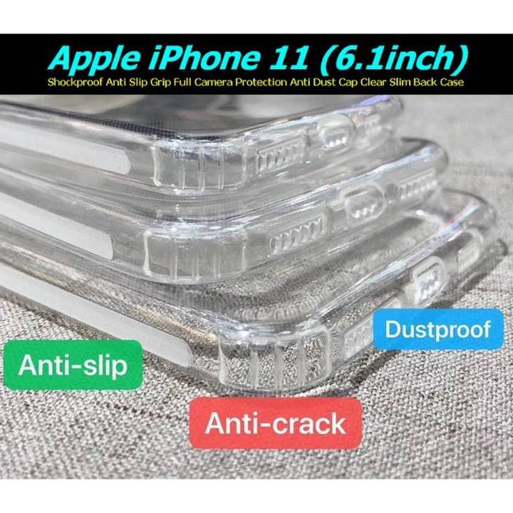 For iPhone 11 / 11 Pro / 11 Pro Max Airbag Anti-Slip Grip Soft Back Cover Case with Best Camera Protection Anti-Dust Plugs for Apple 11 Series