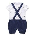 Infant Baby Boy Short Sleeve Gentleman Cartoon Print Romper Solid Print Jumpsuit. 