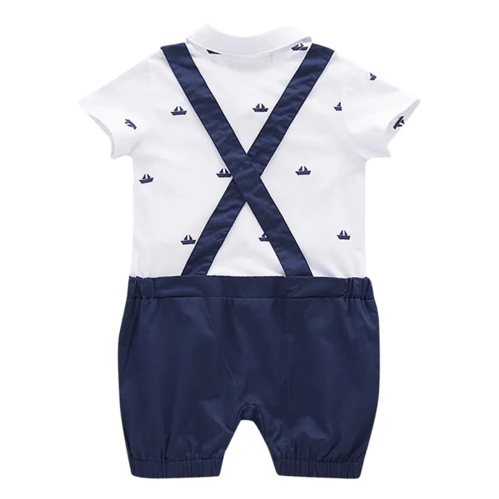 Infant%20Baby%20Boy%20Short%20Sleeve%20Gentleman%20Cartoon%20Print%20Romper%20Solid%20Print%20Jumpsuit%20-%20Image%205