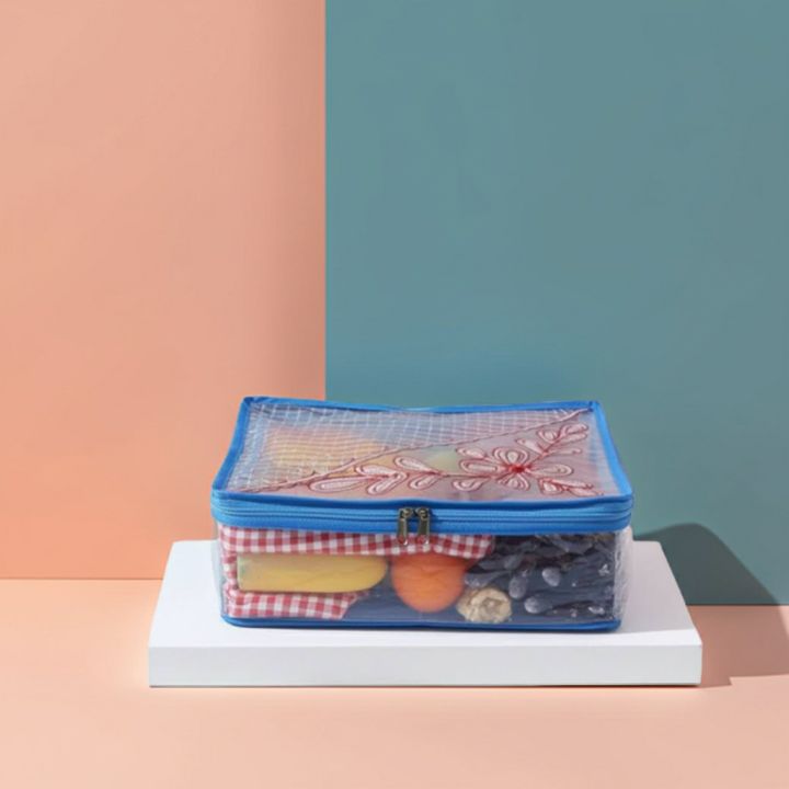 CUSTOMIZE transprant emproidry storage bagPortable Bamboo Clothes Blanket Large Folding Bag Storage Box Organize