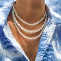 Kunjoe 3pcs/set White Imitation Pearls Choker Necklace For Men Bohemian Pearl Beaded Neck Women Jewelry Collar Accessories. 