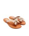 Beige V-strap Slippers with Bow Design & Golden Buckle - US Size. 
