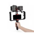 Mt-33 Tripod Vllogging hand handle Kit with adjustable mobile phone holder and stand for flash light, ring light, microphone and camera, DSLR support all smart phones. 