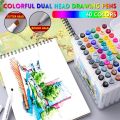 High Quality Dual Heads 1mm/6mm Broad Fine Point Alcohol Based Marker Pens with PP Storage Box, Double-Headed Twin Tip (Broad Tip & Fine Tip) Markers Pack For Kids Arts & Crafts, Double Sided Markers, Dual Tip Markers, Journaling Markers. 