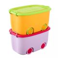 Aqua Multipurpose Plastic Storage Box -  Basket Kids Toy Box With Lid Handle and Wheel Moveable - Storage Container - Decorative Design Plastic Storage Box for Toys Clothes - Organizer Children Thicken Snack Books Organizer. 