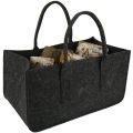 Fireplace Wood Felt Storage Bag Basket Magazine Rack Firewood Pocket,Felt Foldable Firewood Holder Basket Black. 