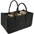 Fireplace Wood Felt Storage Bag Basket Magazine Rack Firewood Pocket,Felt Foldable Firewood Holder Basket Black. 