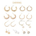 Vintage Gold Hoop Earrings Set - Women Girl Pearl Circle Hoop Earring -Big Piercing Fashion Charm Jewelry Gifts. 