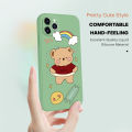 Hontinga for Redmi 9 Case Lovely Cartoon Bear Back Cover Square Original Liquid Silicone Cases Camera Protection Shockproof. 