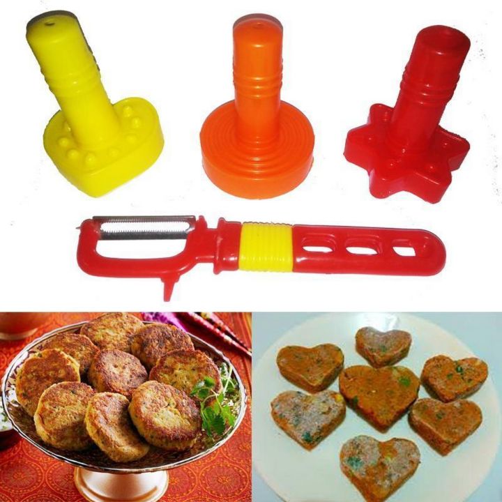 Shami Kebab Maker Kabab Shaper Saancha Shami Kabab Maker Pack Of 3 With Free Peeler High Quality Onion Cutter Potato cutter Cookie Cutter Shami Cutter Heart Shape Cutter Plastic Shami Maker Potato Peeler Onion Peeler Salad Peeler