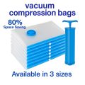 Pump / Vaccum Compression Storage Bags  , Zipper Sealed Vacuum Bag for Travel & Home , Compression Bag for vacuuming by Electric / Manual  Pump / Vacuum Cleaner. 