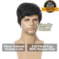 Wig Male Hair Full Head Full Real Hair Replacement Fashion Wig Short Black Male Straight Synthetic Wig for Men Hair Fleeciness Realistic Natural Black Toupee Wigs. 