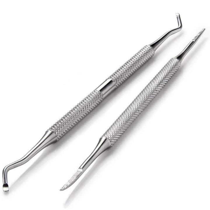 Stainless Steel Cuticle Spoon Pusher Double-end Nail Cleaner Toenail Dirt Remover Tool for Men and Women (Silver), Professional Safe Nail Treatment Pedicure Tool Kit Under Nail Cleaner Tools Pain Relief (Pack of 2)