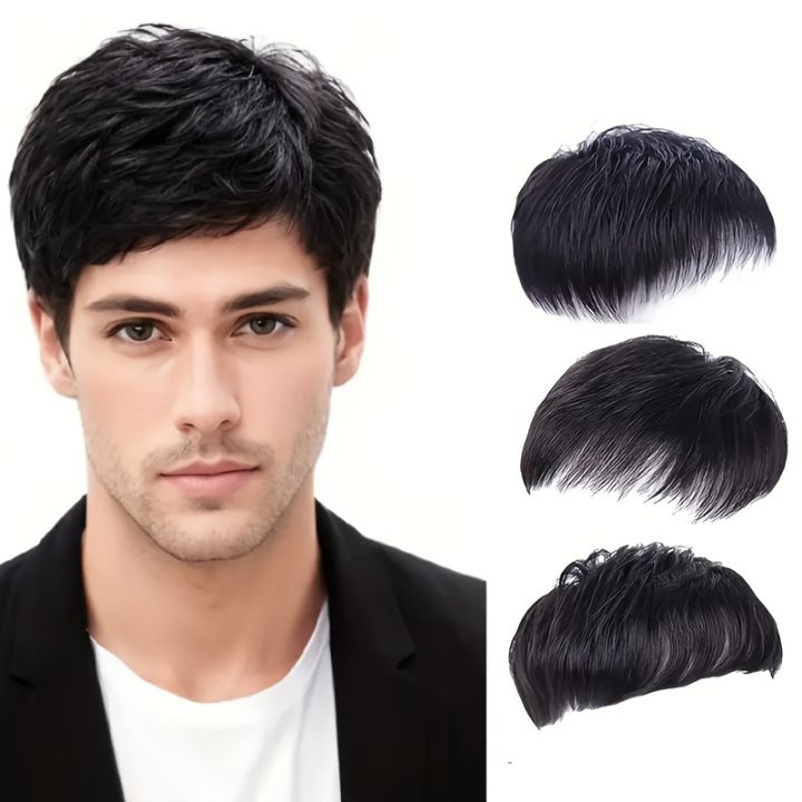 Men's Invisible Hair Topper - Short Straight Synthetic Fiber, Natural Look for Thinning & Balding Coverage, High-Temperature Resistant, Fit, Invisible Wig, Synthetic Fiber, Balding Coverage
