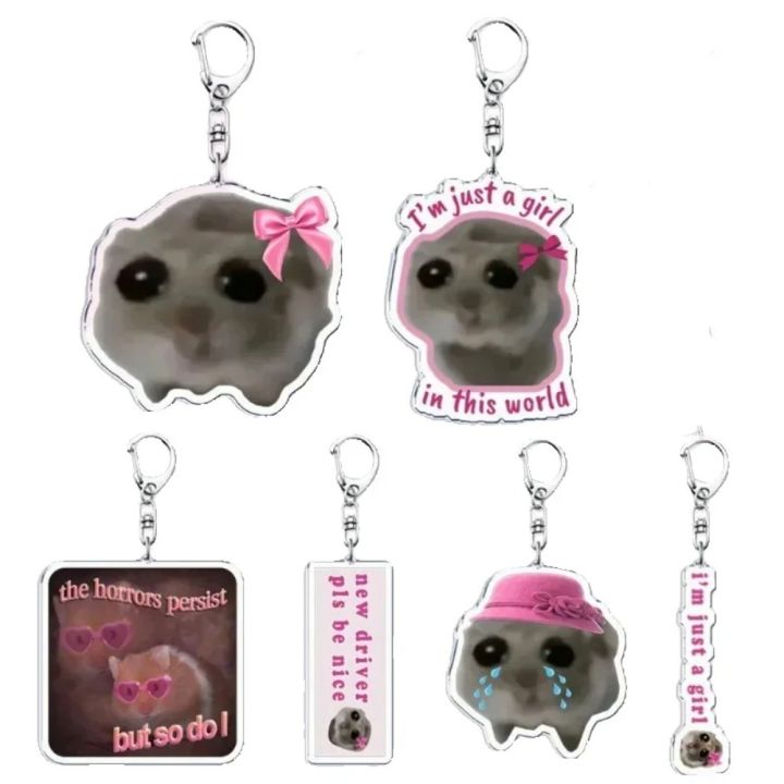 Kawaii I'm Just a Girl Sad Hamster Key Chain Acrylic Animal Kawaii Animal Hamster Keychain Jewelry Cute Sad Hamster Keyring Bag Pendant
