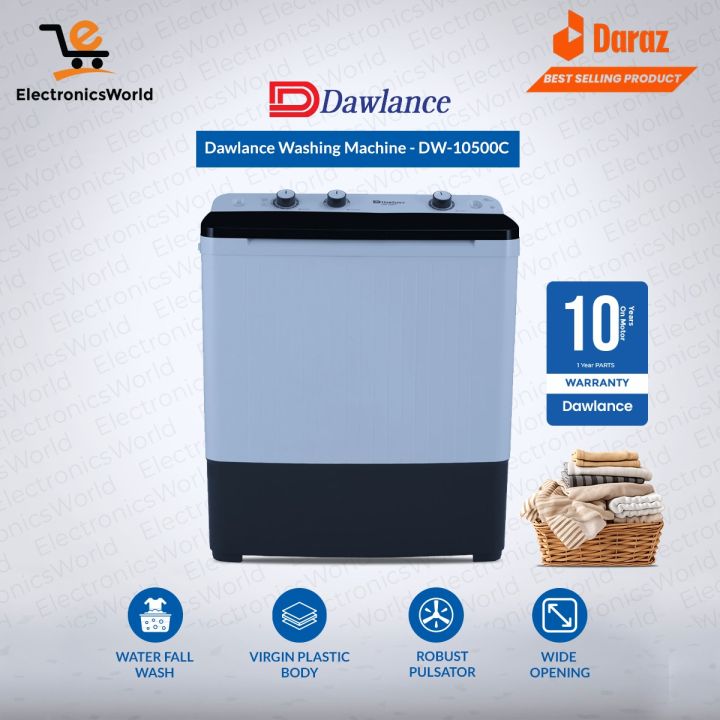 Dawlance 12 kg Twin Tub Washing Machine - Semi Automatic - DW 10500 Clear Lid-10 Years Warranty