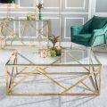 Modern Geometric Coffee Table - Rectangular Clear Glass & Gold Chrome Table - Stylish Center and Cocktail Table for Living Rooms, Home Decor. 