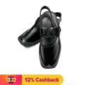 Glossy Black Pure Leather Peshawari Chapal For Men. 