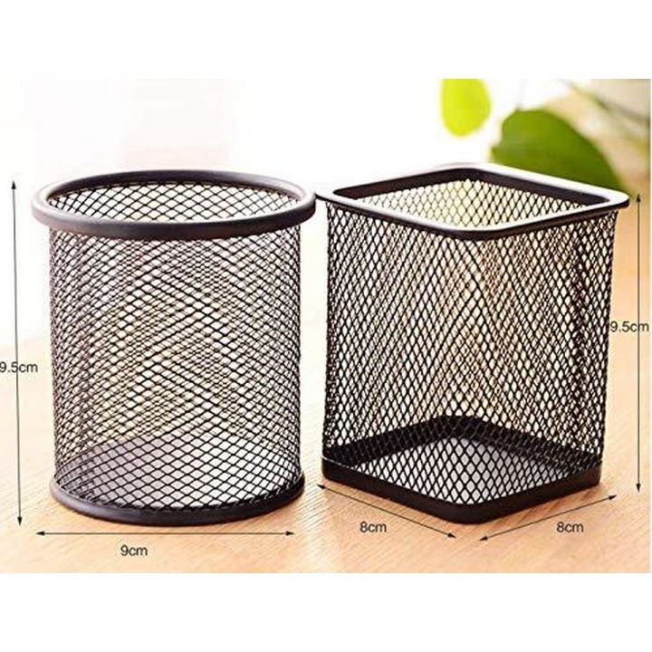 2 Pack Pen Holders, Metal Pencil Holder,Pen Organizer for Desk Office,Three Colors Silver,Black and Pink, Two Kinds of Shapes:Circular and Square (Black)