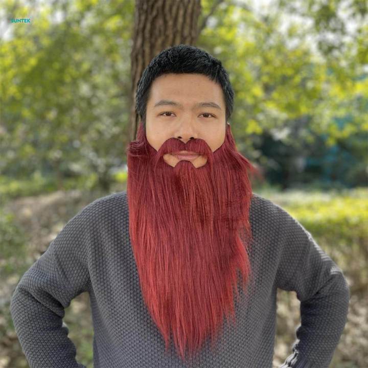 Long Beard Costume Fake Mustache Fake Beard Mustaches Dwarf Gnome Beard Costume Accessories Dress Up for Party Cosplay Supplies , Red