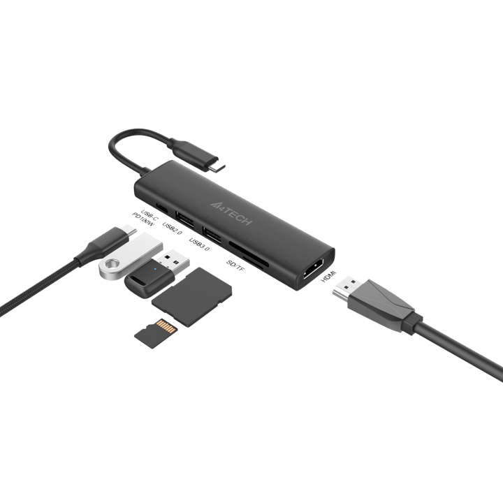 A4tech DST-60C USB Hub Docking Station - 6 in 1 Docking Station - HDMI 4K @ 60 Hz - USB C Power Delivery