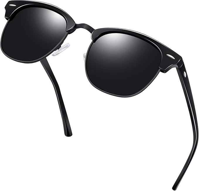 Semi Rimless Polarised Sunglasses Men Women Classic Horn Rimmed Frame UV400 Half Frame Shades