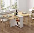 Clever-Space saving folding dining table-TWDT8-white and Brown, White and camal, Extendable Table with Cabinets, Home Kitchen Furniture Decor Lunch/Computer Desk Storage Rack, 55"L x 31.5"W, Chairs Not Include. 