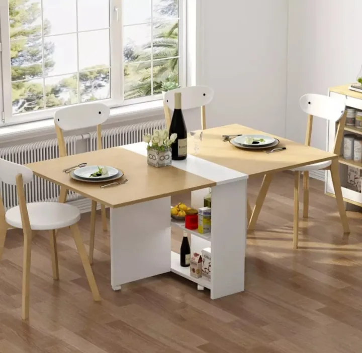 Clever-Space%20saving%20folding%20dining%20table-TWDT8-white%20and%20Brown,%20White%20and%20camal,%20Extendable%20Table%20with%20Cabinets,%20Home%20Kitchen%20Furniture%20Decor%20Lunch/Computer%20Desk%20Storage%20Rack,%2055"L%20x%2031.5"W,%20Chairs%20Not%20Include%20-%20Image%202