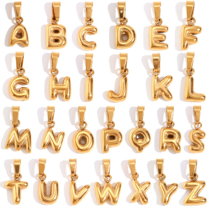 Handmade DIY Kids Jewelry Hollow 18K Gold Plated Old English Letter Pendant Necklace Stainless Steel Alphabet Initial Necklace