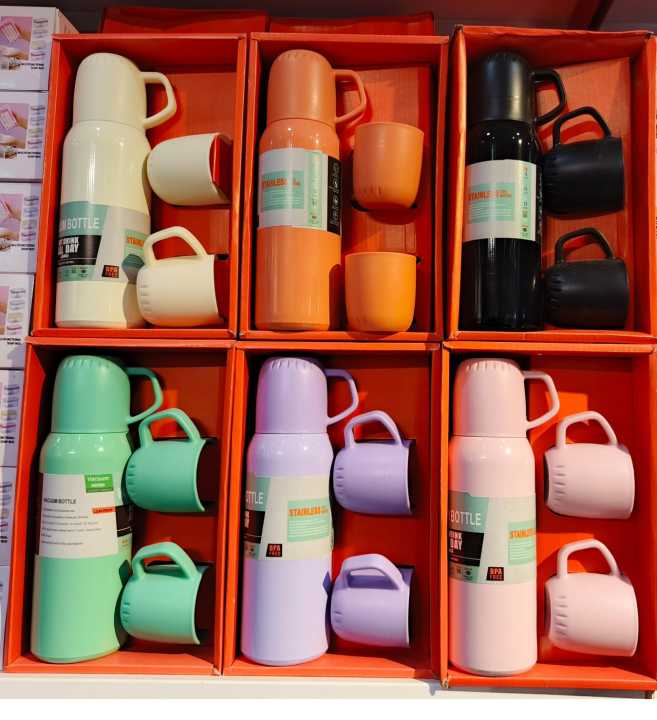 New Arrival Custom Stainless Steel 500ml Gift Set Thermo Termos Vacuum Flask with 3 Cups