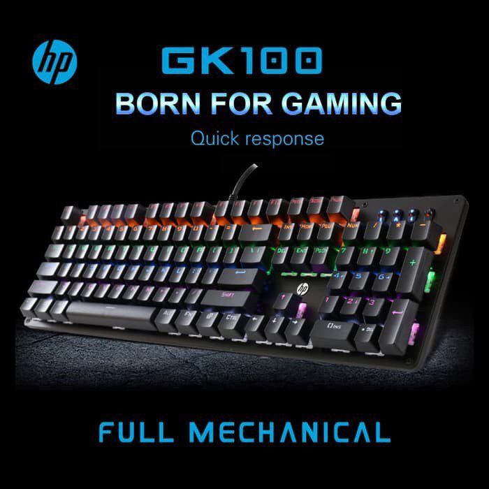 HP GK100 Wired Full Size RGM Backlit Mechanical Gaming Keyboard, 4 LED Indicators, Mechanical Switches,Double Injection Key Caps