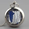 Retro Anime Hollow Pocket Watch Creative Wing Sliver Necklace Chain Quartz Clock Attack On Titan Men Women Watches Gifts. 
