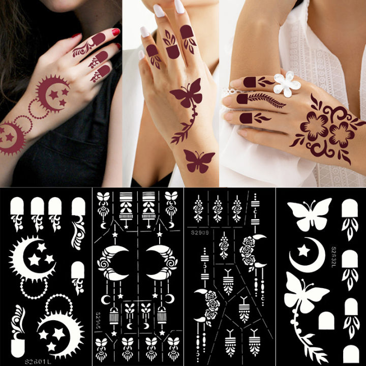 Reusable Henna Tattoo Stencil for Hand Moon Flower Mehndi Stencils Designs Painting Tattoo Template DIY Tattoo Supplies
