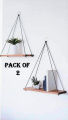 Pack of 2 Hand Crafted Wall Hanging Shelves, Rope Floating Shelves - Shelves for Bedroom - Floating Shelves for Wall - Plant Shelves for Indoor Wall - Bedroom Wall Decor. 