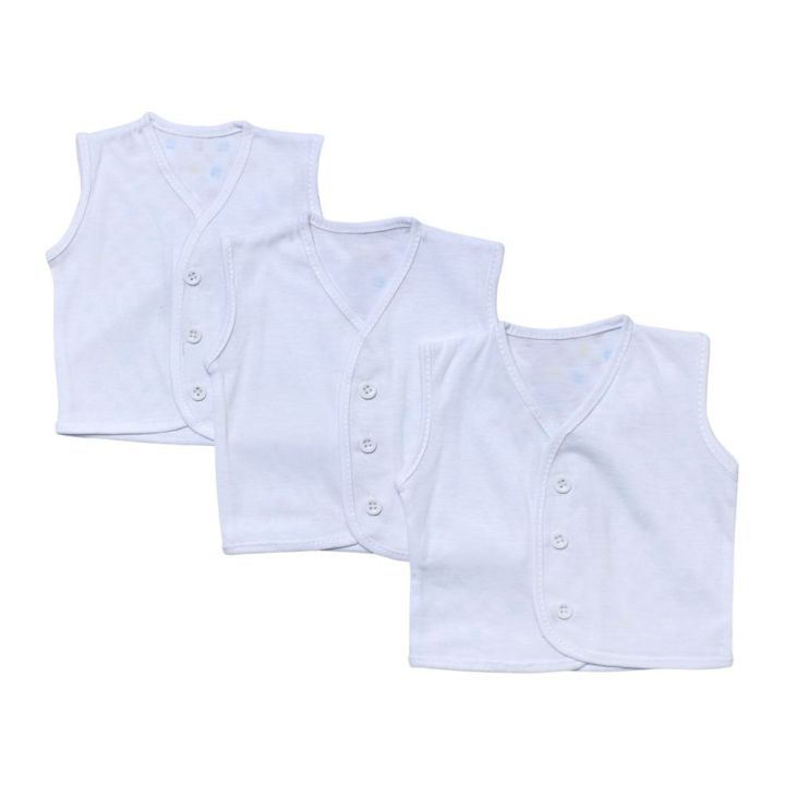 Pack Of 3 Pieces Newborn Inner Sleeveless Vest Banyan In Cotton Stuff - Born Baby For 0-9 Months - White