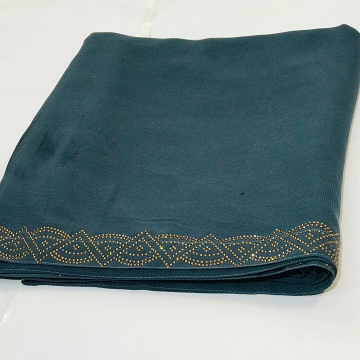 LADIES SUMMER SHAWL PURE FARMAL STAFF ONE SIDE STONE DESIGN COLOUR (BLUE)