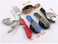 Multi-function Outdoor Camping Picnic Tableware Stainless Steel 4 in 1 Folding Spoon Fork Knife&Bottle Opener set cookware set. 
